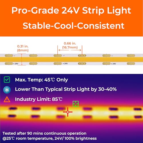 Image of Candlelight COB LED Strip Lights 2400K, 3W /FT, 32.8FT 24V LED Tape Light with 3M VHB Backing, CRI 95, UL Listed, Cuttable, Dimmable, Bendable for Bars, Restaurants, Relaxing (NO Power Supply)