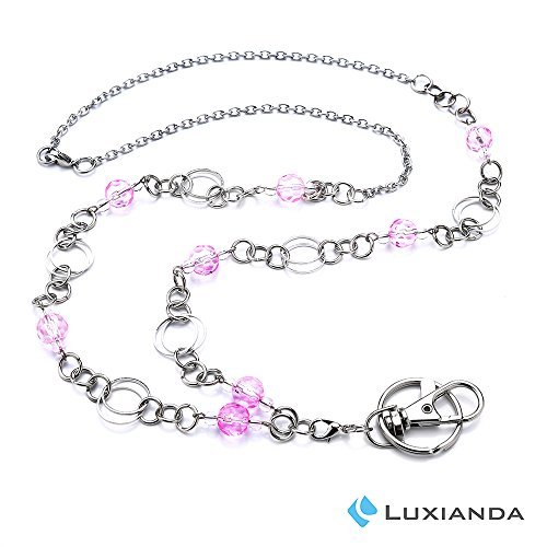 LUXIANDA Women's pink ID Name Badge Holder Necklace, Perfect for Keys
