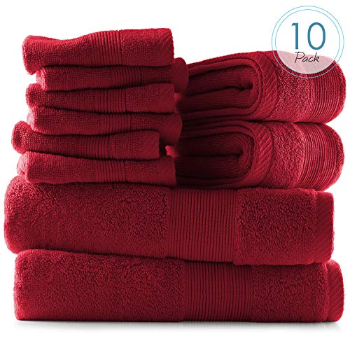 Image of Hearth & Harbor Bath Towels for Bathroom - 100% Ring Spun Cotton Luxury Bathroom Towels - Ultra Soft & Highly Absorbent, Bath Towels Set of 10 - Burgundy Red