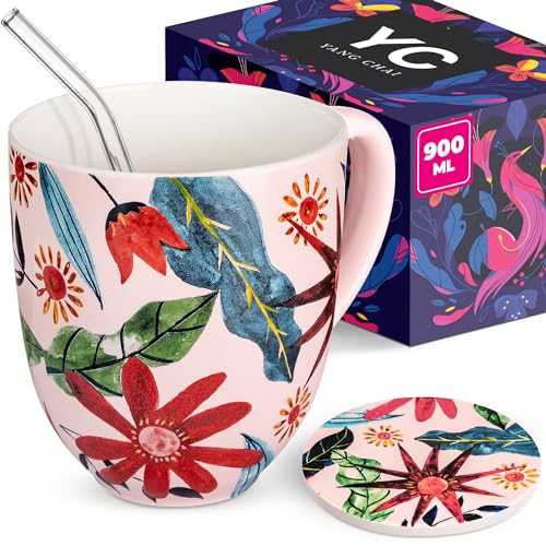 YC YANG CHAI Grande Tasse Jumbo 900 ml – Mug XXL en Porcelaine Fine – Grande Tasse à Thé –...