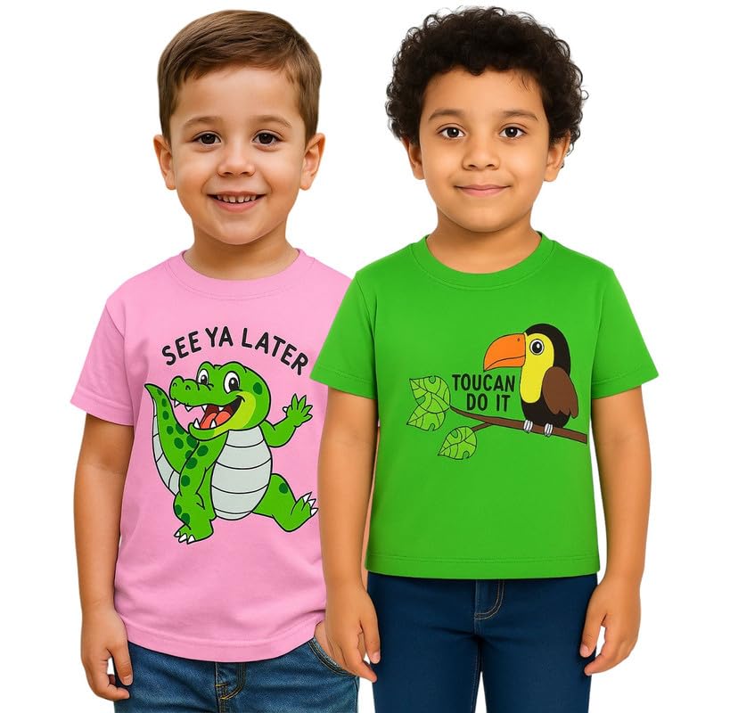 Image of Trendy Printed Cotton Blend Half Sleeve T-Shirt for Boys - Pack of 2