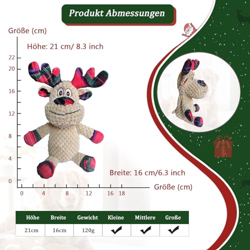 JWTEEE Hundespielzeug Plüschtier mit Quietscher & Knisterfolie – Interaktives Rentier-Kuscheltier für Welpen geeignet, kleine, mittlere und große Hunde