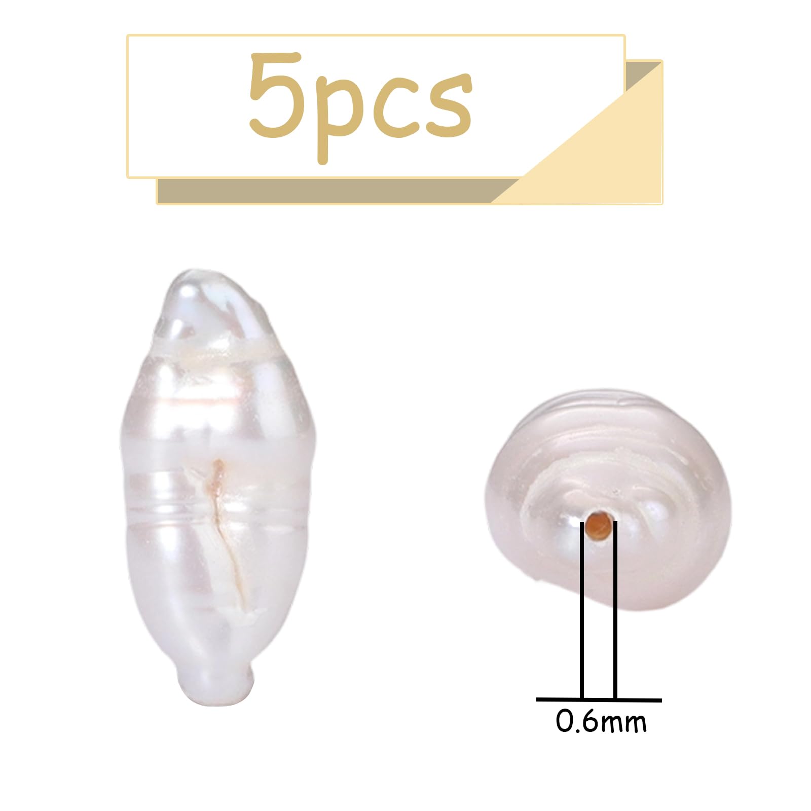 5 cuentas de perlas barrocas de 15 a 23 mm de largo, perlas largas irregulares de agua dulce para aretes colgantes, collares, fabricación de joyas de bricolaje