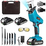 IXP 電動のこぎり 充電式 レシプロソー 2.0Ahバッテリー2個付き 電動ノコギリ 充電式残量表示 PSE認証済み 無段変速 3500SPM 20mm ストローク 21V/18V 電気のこぎり コードレス マキタ18Vバッテリー対応可能 LEDライト 安全ロック付き 6本ブレード&収納ケース付き DIY 枝切り 庭木の剪定 粗大ゴミ解体 木材・金属切断 一台多役 小型 軽量 家庭用