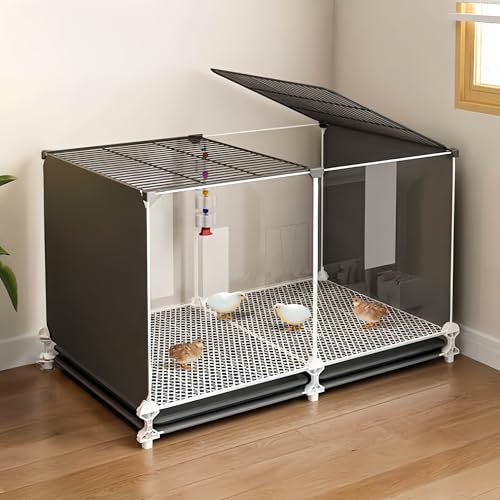 QeMiyg 家庭観賞用 小動物ケージ うずら・ひよこ・小アヒル・モルモット対応 透明フロント クリアパネル おしゃれ 完全密閉型 黒 中型 幅広 72×47×40cm 鳥かご ペットケージ (黒-中きい(72×37×40))