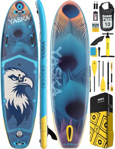 YASKA Inflatable Stand Up Paddle Board - 11ft Extra Wide Paddleboard with Premium SUP Board...