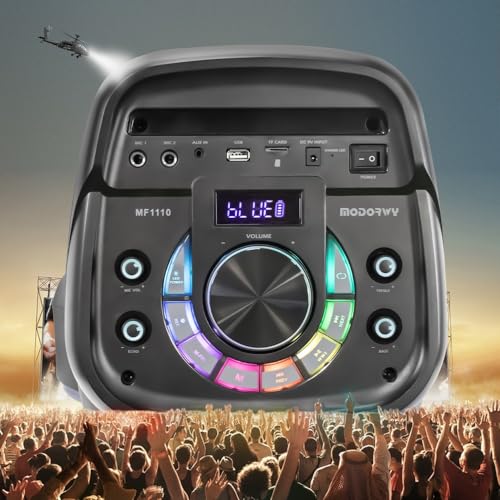 Image of MODORWY MF2107 Wireless Portable Bluetooth Karaoke Party Speaker with Record Button | 2- UHF Mic | Dynamic RGB Lights | Mega Bass | TWS Mode | Equilizer Control (MF 1110)