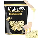 Wax Beads for Hair Removal, Hard Wax Beads for Sensitive Skin, 1.1LB Painless Wax Beans for Bikini, Eyebrow Facial for At Home Pearl Waxing Beads with 20 Spatulas for Women Men(Cream)
