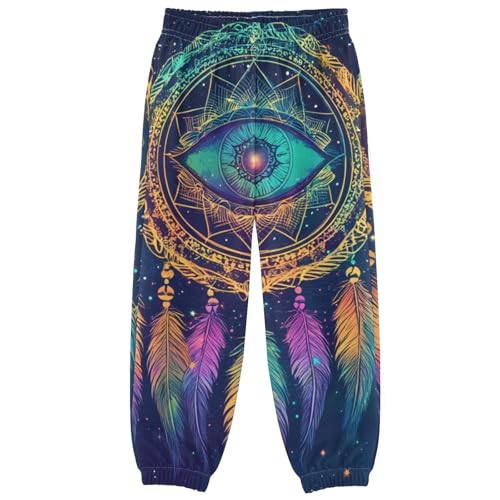 Selerdon Girls Sweatpants Mandala All Seeing Eye Colorful Cozy Clothes for Child Fun Design Comfort Kids Jogger Pants with Pockets and Functional Elastic Waist for Travel Holiday Cold Weather