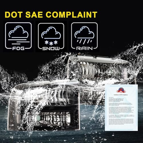 Image of GRAND ORANGE Headlights Assembly Compatible with 2005-2007 Ford F250 F350 F450 F550 Super Duty /Fit 2005 Ford Excursion Headlamp Driver & Passenger Side Clear lens Black Houing Clear Reflector