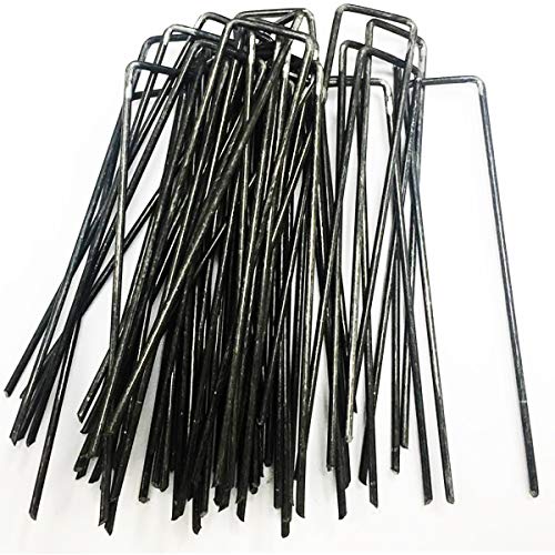 Fineway. Clavijas de metal galvanizado para césped artificial verde (50 unidades), color negro