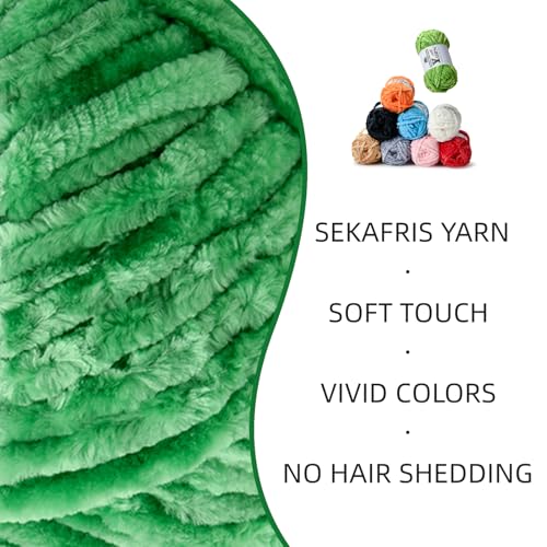 Image of 3 Pack Plush Chenille Chunky Yarn - Fluffy Velvet Yarn Crochet for Blanket Knitting and Crocheting - Soft Baby Yarns for Crocheting - Amigurumi Crochet Yarns 100g (87yds) (3 Christmas Green)