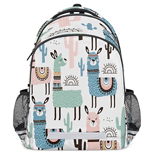 Sac à dos motif alpaga et cactus noir avec sangle de poitrine pour enfant