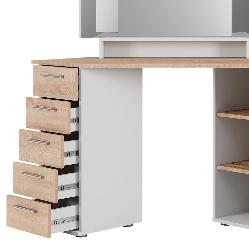 Toeletta Angolo Sofia Con LED - Tavolo Trucco Bianco 128 Cm Con Sgabello - Foto 2