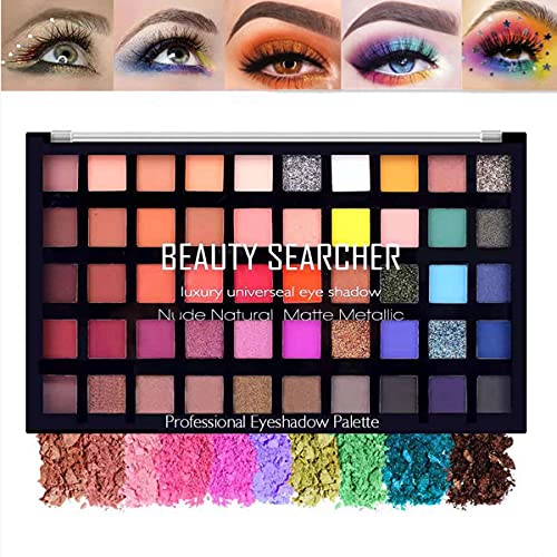 Professional Makeup Eye Shadow Palette, 50 Colors Matte Shimmer Pressed Pigments Smooth Texture Shades Eyeshadow, Waterproof Long-lasting Nudes Metallic Makeup Pallet