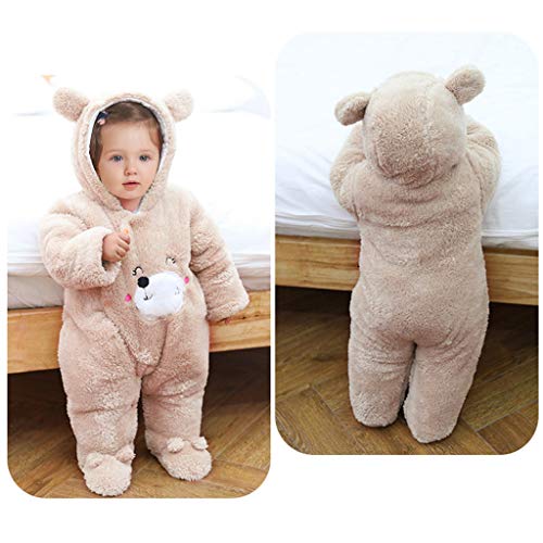 Bébé Capuche Barboteuse Hiver Combinaison Flanelle Tenues Garçons Filles Pyjamas Bambin Grenouillère Footies Vêtements Marron 9-12 Mois - Image 4