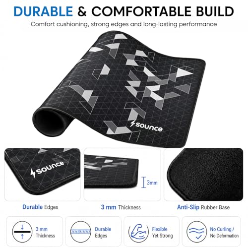 Image of Sounce Gaming Mouse Pad with Anti-Fray Stitched Edges | Waterproof Surface, Non-Slip Rubber Base | Ultra-Smooth Superfine Fibre Mat | 210x260x3mm | Compatible with Laser & Optical Mice | Black