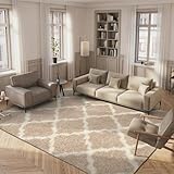 SAFAVIEH Area Rug 8x10 - Dallas Shag Collection - Large - Beige & Ivory, Trellis Pattern, Non-Shedding & Easy Cleaning, Plush Thick Pile, Ideal for Living Room, Bedroom, Dining Space (SGD257D)