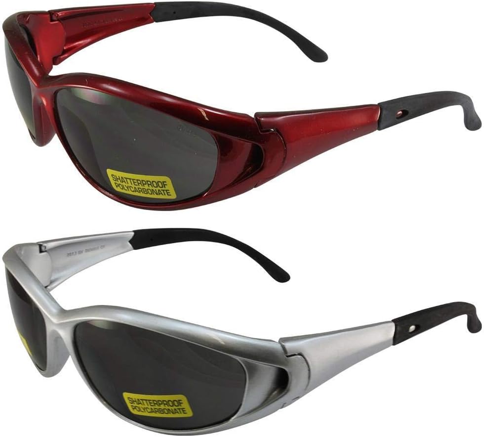 2 Pairs Global Vision Climax Safety Sunglasses Gloss Red Silver Frame Smoke Lens ANSI Z87.1