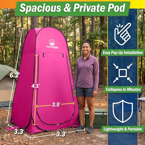 Image of Wakeman Pop Up Changing Tent, 3.3 x 3.3 x 6.2ft, Camping Shower Tent for Portable Toilet Stall or Dressing Room with Carry Bag for Camping, Beach, or Tailgate, Polyester