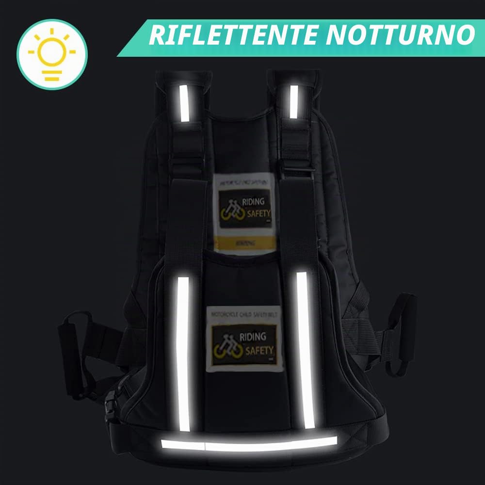 Jolik Imbracatura Moto Bambini Regolabile con Manici Riflettente Nero