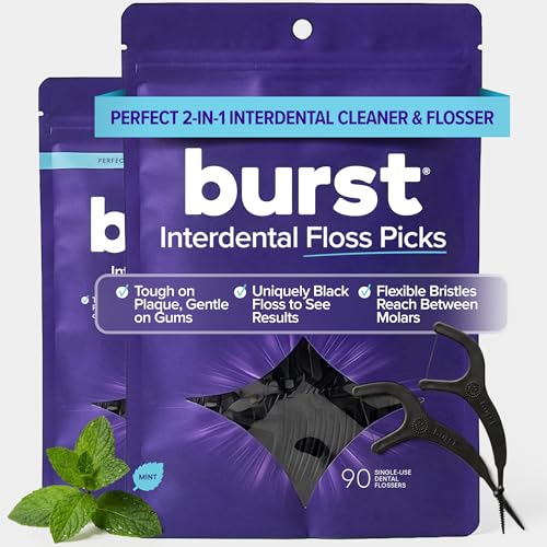 BURST Adult Dental Floss Picks (180 Count/2 Pack) | Mint Eucalyptus | Dental Flossable Picks | Tooth Picks Flossers for Adults Gum Health Oral Care & Hygiene