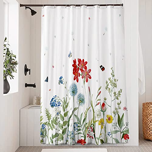 Lemoistars Floral Shower Curtain Waterproof Fabric Shower Curtain For Bathroom 72X72Inch Machine Washable Heavy Weighted Hem Bathroom Curtains With 12 Hooks #TOP1