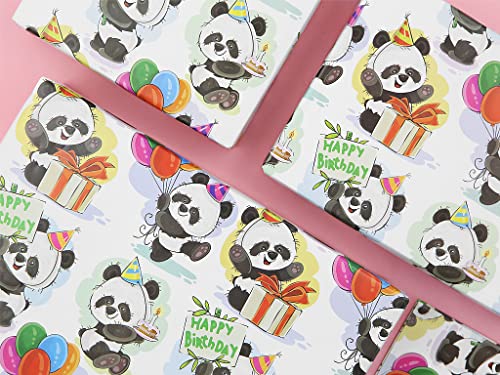 Panda Gift Wrapping Paper For Happy Birthday, Cute Pandas Balloons Wish Birthday Wrapping Paper For Baby Boys Girls Children Animal Baby Shower Kindergarten Party Xmas Gifts Wraps #TOP5