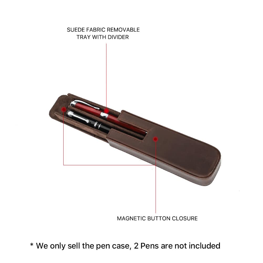 Hiram Leather Pen Case for 2 Pens with Hidden Magnetic Snap Closure and Storage Tray, 9056-coffee - Image 4
