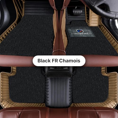 Image of Autofurnish Combination 9D Car Mat Full Set for Mahindra XUV700 (6 Seater) 2024 || Luxury Leather Dual-Stitch Full Set 9D Car Floor Mat || 100% Waterproof || Color : Black FR-Chamois