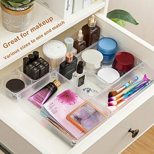 Qozary 23 Pack Clear Plastic Drawer Organizer Containers, Storage for Desk Drawers Trays, Kitchen Bathroom Makeup Drawer Dividers with 5-Size Large Capacity Bins, 23 Trays for Bedroom Dresser Drawer - Thumbnail 5