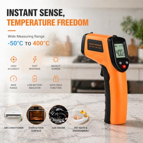 Image of Infrared Thermometer Gun,Non Contact Digital Surface Thermometer with Laser Pointer, Backlit LCD,-58F to 752F for Cooking,HVAC, Automotive-GM320