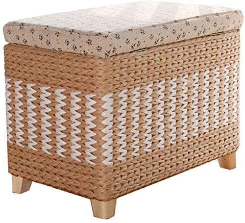 Paniers de rangement en rotin – Ottoman en osier naturel fait à la main avec structure en bois massif pour décoration de salon