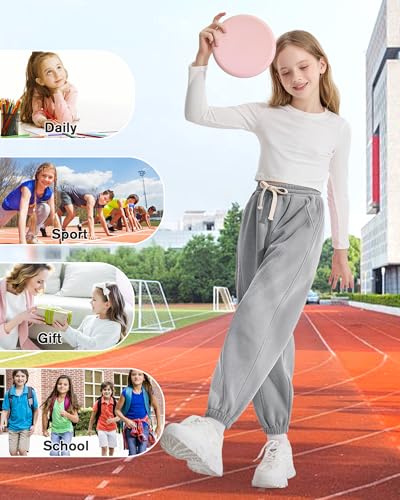 Rolanko Girls Sweatpants Baggy Jogger Pants High Waist Kids Fleece Sweats Trousers with Pockets 5-15 Years4