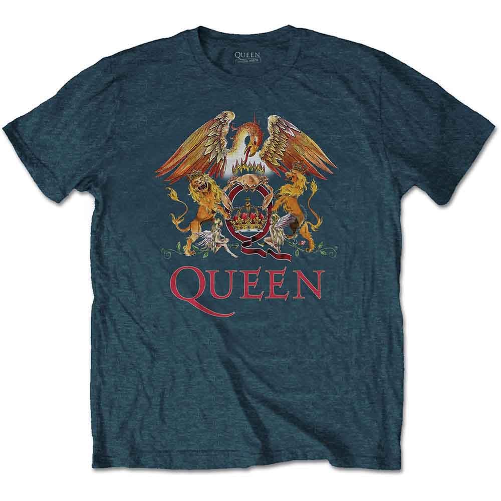 Queen T Shirt Classic Crest Band Logo Official Unisex Denim Blue XXL