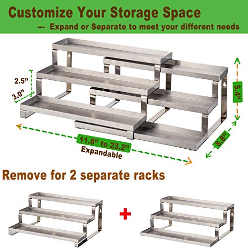 Alhom Spice Rack Organizer For Cabinet/Wall Mount/Countertop/Pantry - 3 Tier Expandable Spice Shelf - Stainless Steel #TOP1