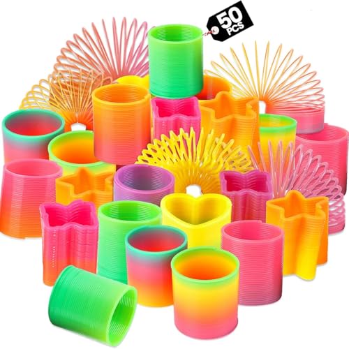 Bedwina Assortiment de Jouets Rainbow Spring – Lot de 50 Mini Ressorts en Plastique colorés,...
