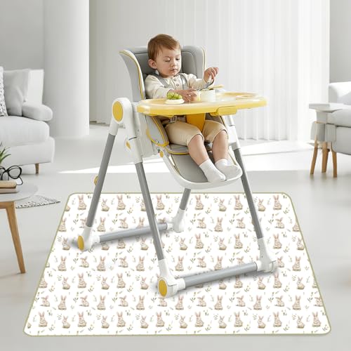 Image of Baby Splat Mat for Under High Chair, 51 x 51 Inch | Polyester Splash Mat,Wipe-Clean, Thin & Light.Use As Food , Tablecloth, Picnic,Play ,Floor,Under High Chair Mat(Rabbit)