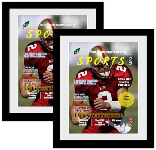 Goldfinch 2 Packs Sports Magazine Frames Displays Magazines Measuring 8 x 10.5 inches with White Core Matting,Suitable for 1994-Current Collector's Edition Sports Magazines with Installed Hangers