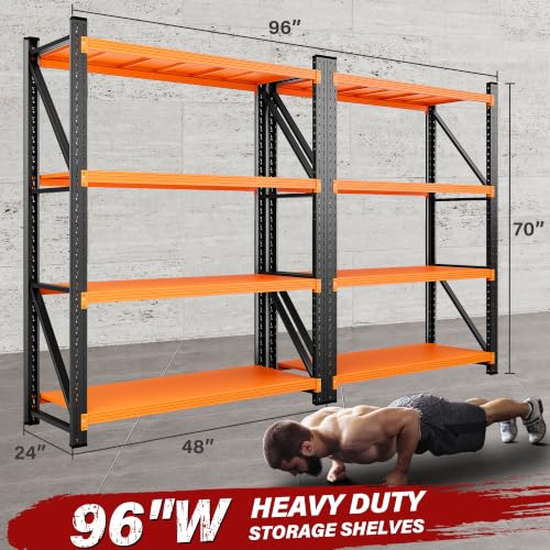 Image of SISESOL Set of 2 48 inch Wide Heavy Duty Garage Shelving Units,3000LBS 24 Deep Storage Shelves,Orange Metal Garage Shelves,Large Storage Rack,70 High Steel Shelf,Industrial Shelving for Shop,Warehouse
