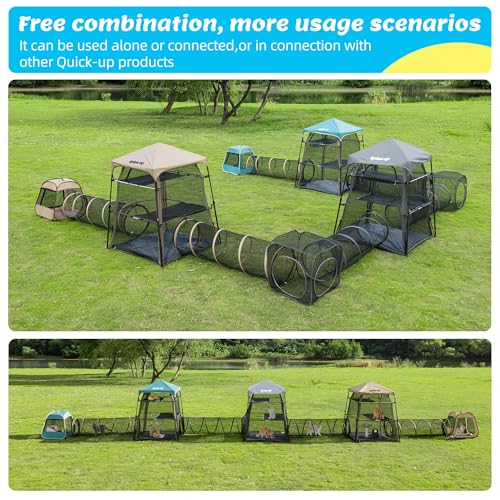 3 in 1 Portable Cat Enclosures with Tunnel & Cat House, Quick Setup Foldable Indoor Outdoor Cat Play Tent for Pet Families, Upgraded Stable Frame, Extra Large Space, Storage Bag + Cat Wand & Balls by QUICK-UP - Image 4
