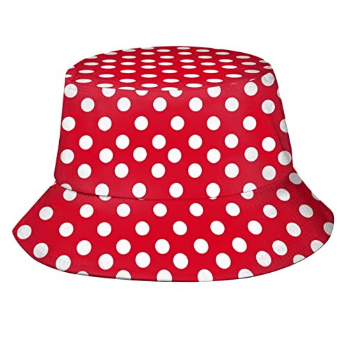 Sombrero tipo Bucket rojo con lunares blancos unisex talla única