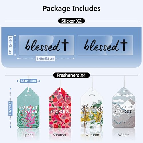 Image of 2-Pack Blessed Cross Rearview Mirror Sticker, Christian Car Stickers and Decals with 4PCS Hanging Air Fresheners, Vinyl Car Mirror Accessories and Decor for Truck, Laptop, Water Bottle, Vanity Mirror