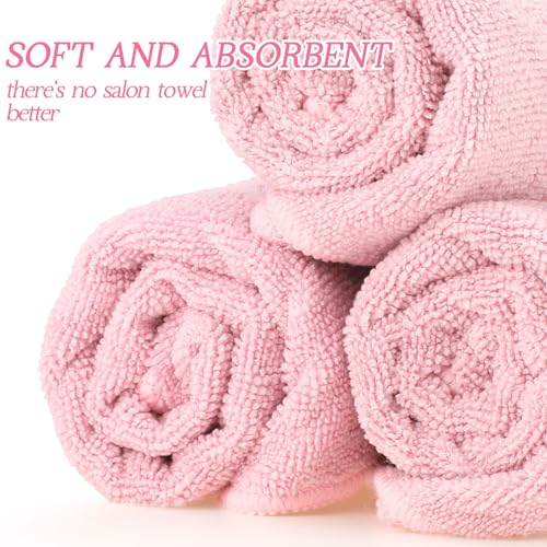 Image of Shimeyao 40 Pack Bleach Proof Towels Microfiber Absorbent Resistant Hair Hand Towels Bulk Quick Dry for Barber Gym Bath Spa Shaving (Dark Pink,16 x 29 Inch)