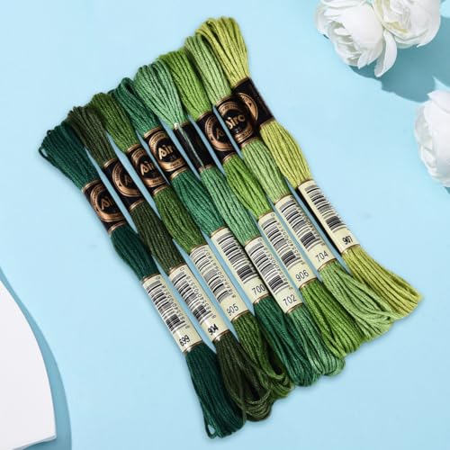 Image of 70 Yards 8 Skeins Gradient 6 Strands Green Embroidery Floss Polyester Variegated Cross Stitch Thread Friendship Bracelet String Threads Bulk Set for Hand Sewing Making Needlecraft Supply