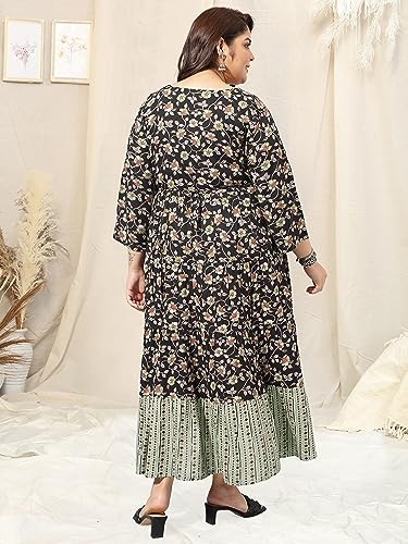 Image of MIRCHI FASHION Plus Size Women's Cotton Sequins Embroidered Foil Printed Anarkali Kurti