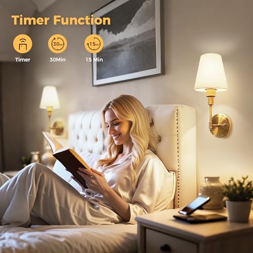 Image of DORESshop Battery Operated Wall Sconce Set of 2, Wall Light Wireless Easy to Install, Dimmable and Adjustable Sconces Wall Decor, Rechargeable Wall Lamp for Bedroom, Living Room, Gold 14.8in
