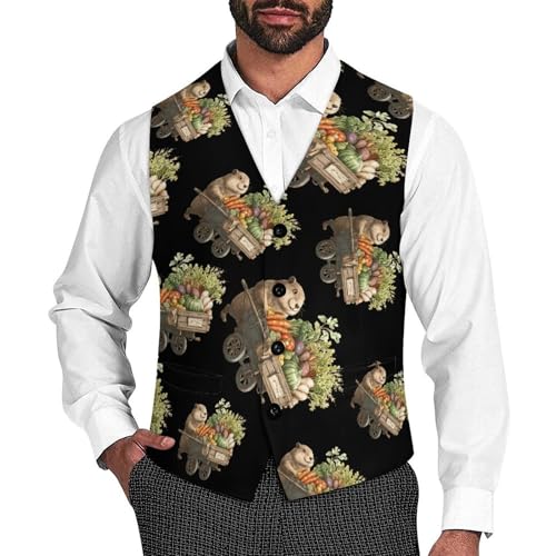 Groundhog Vegetables Men's Suit Vest Slim Fit Business Dress Party Pattern Waistcoat Vest Top