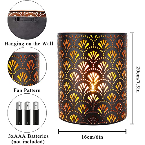 Newimage Battery Powered Lamp 8''H Wall Sconce Lighting Metal Rustic Wall Mount Lamp With 6-Hours Timer Wall Decor For Living Room Bedroom Hallway Stairway(Brown, Flabellum) #TOP1