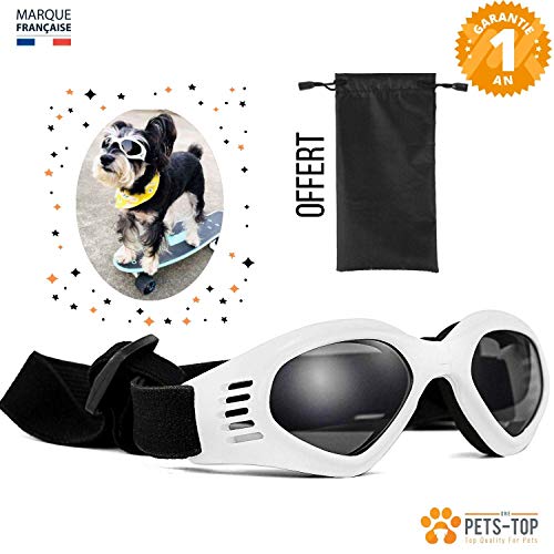 One PETS-TOP Lunettes Chien Soleil pour Petit Moyen Grand Protection Maximale UV Lumière Poussière Sangle Réglable Idéal pour Les Vacances à la Mer Ski Moto Vélo Évite Conjonctivite